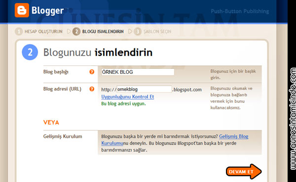 Şimdi artık Gmail hesabımız olduğuna göre sitemizi açmak için önümüzdeki birkaç dakika kaldı demektir. Haydi devam edelim. 10 Dakikada Blogger'la Web Siten Olsun İster misin ? BÖLÜM - 2