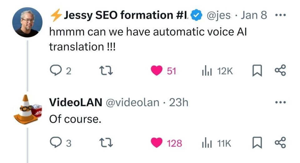 VLC player, bilgisayar ve akıllı cihazlarda, telefon, Smart TV vb. indirilen videoları oynatan bir medya oynatıcı. İlk çıktığı yıllarda üstünlüğü şuydu: Her video türünü oynatabilen, açabilen sorunsuz, üstelik baştan beri ücretsiz bir sistem. Az bilinen codec denilen sıkıştırma ve oluşturma algoritmalarına destek verirdi. MP4, H264 yaygın formatlar olmasına karşın, çok farkında olmasak da farklı sistemlerin ürettiği video biçemleri var. VLC,Çeviri,Dublaj,Yapay Zeka Videolara Otomatik Olarak Altyazı Tercümesi veya Dublaj - VLC Player