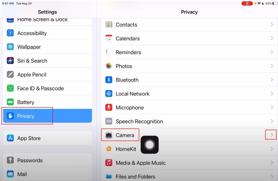You may need to edit the microphone and camera access rights of applications on your iPad device.  For your security, there are a couple of steps that need to be done to check periodically and remove these rights.  If the iPad interface is in Turkish: Enter the Settings section.  Select the Privacy and Security section.  If the iPad interface is in English: Go to Settings.  Then select the Privacy & Security section.  First, enter the Camera / Camera setting.  Grant or turn off camera permission for the app you want.  Then go back one step and select microphone / Microphone.  Grant or turn off camera permission for the app you want.  Selecting Camera permission Microphone permissions Source Apple: https://support.apple.com/en-us/guide/ipad/ipade3312ebe/16.0/ipados/16.0 The list shows the applications that request access.  You can turn access on or off for any app in the list.  A green indicator appears when an app is using the camera (including when using the camera and microphone together).  An orange indicator appears at the top of the screen when an app is using the microphone without a camera.  A message will also appear at the top of Control Center notifying you that an app has been using any of these recently.  ipad,camera,camera,microphone,microphone Turning Camera and Microphone On/Off with iPad - Google Meet and Zoom Camera Microphone  A message will also appear at the top of Control Center notifying you that an app has been using any of these recently.  ipad,camera,camera,microphone,microphone Turning Camera and Microphone On/Off with iPad - Google Meet and Zoom Camera Microphone  A message will also appear at the top of Control Center notifying you that an app has been using any of these recently.  ipad,camera,camera,microphone,microphone Turning Camera and Microphone On/Off with iPad - Google Meet and Zoom Camera Microphone